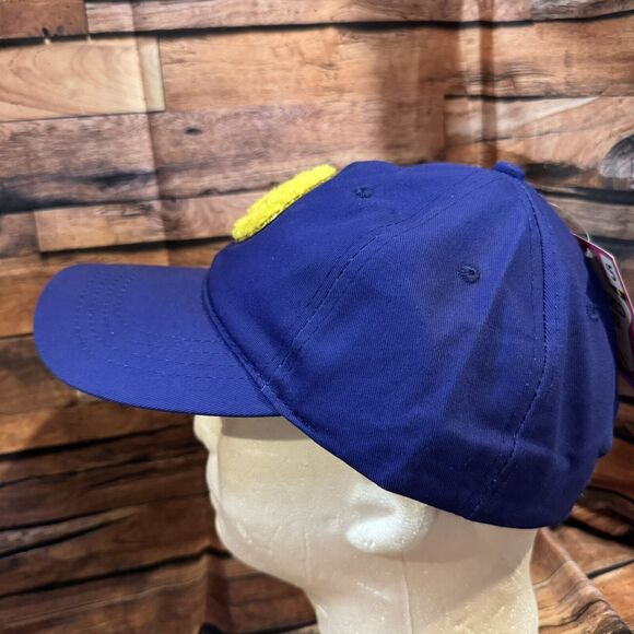 Fuzzy Smiley Face Blue Hat Cap Hook & Loop Strapback Adjustable Baseball Happy - Picture 4 of 7